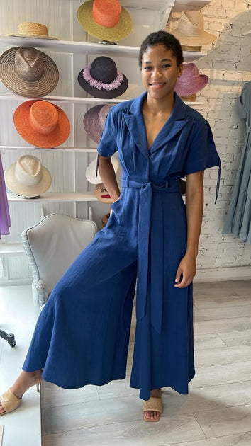Susu Jumpsuit - Linen - Navy – Behida Dolić Millinery