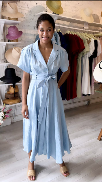 Emma Shirt Dress - Linen - Ice Blue Behida Doli Millinery Emma Shirt Dress - Linen - Ice Blue Behida Doli Millinery