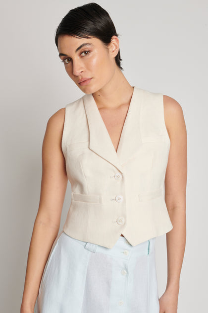 Frida Summer Suit Vest - Linen - Ivory – Behida Dolić Millinery