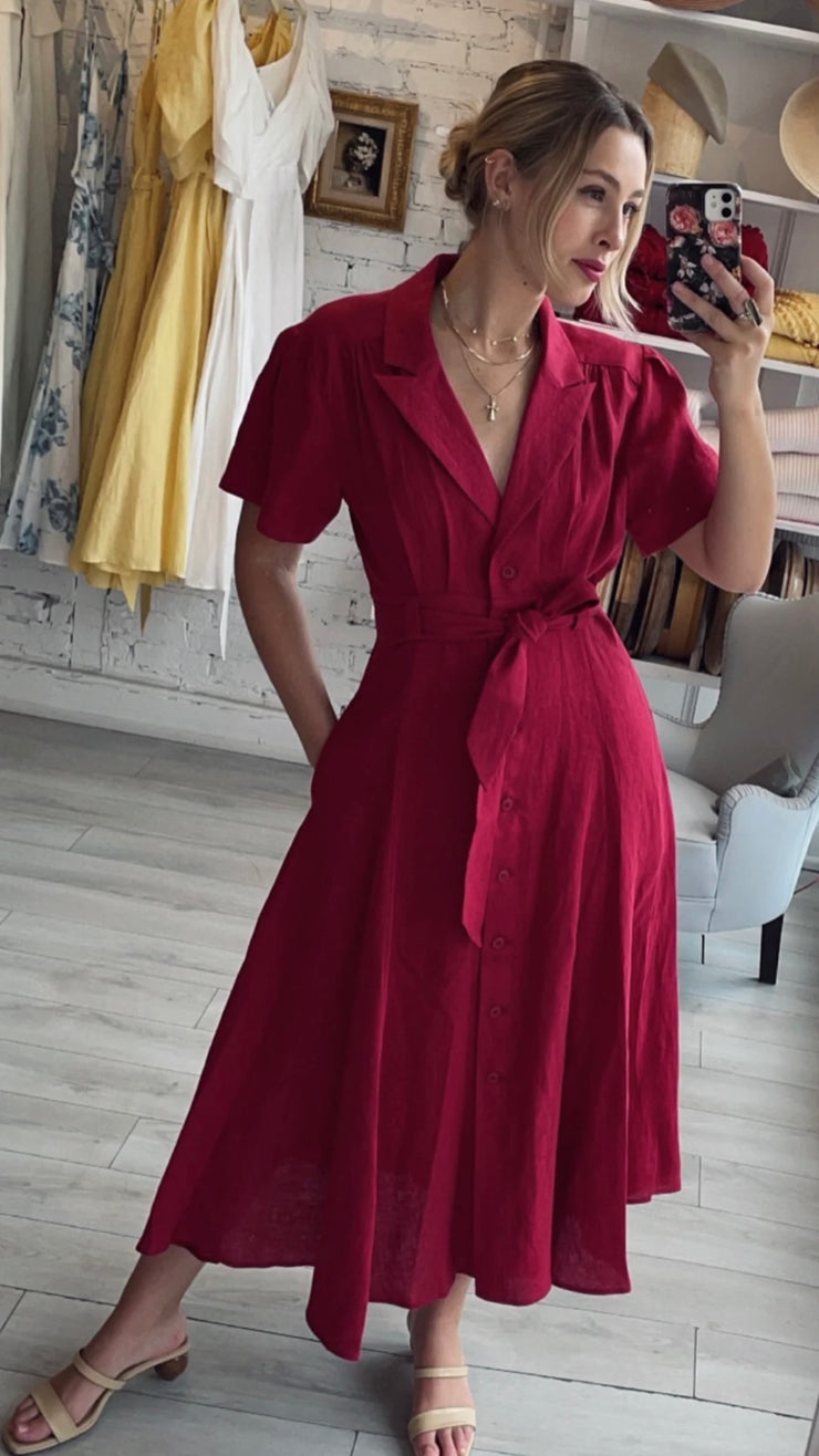 Emma Shirt Dress - Wine Red