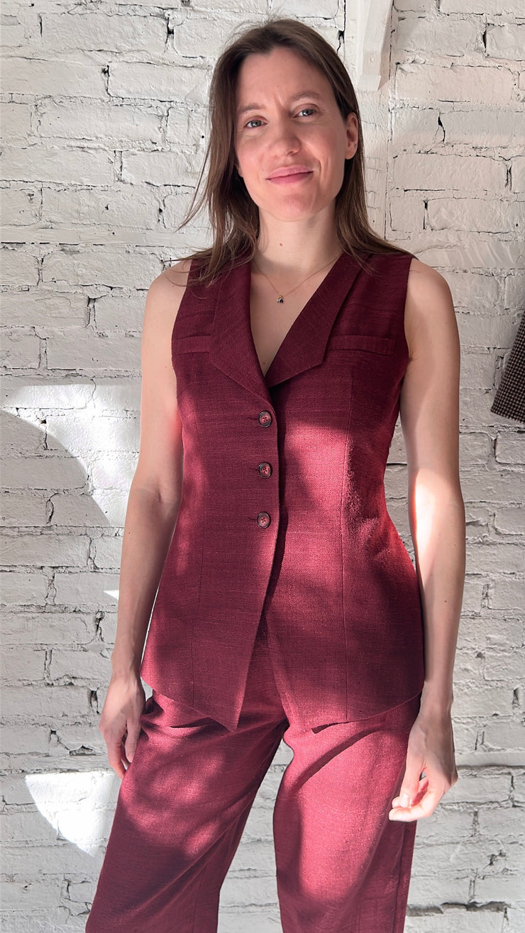 Long Vest - Raw Silk - Burgundy Behida Doli Millinery Long Vest - Raw Silk - Burgundy Behida Doli Millinery