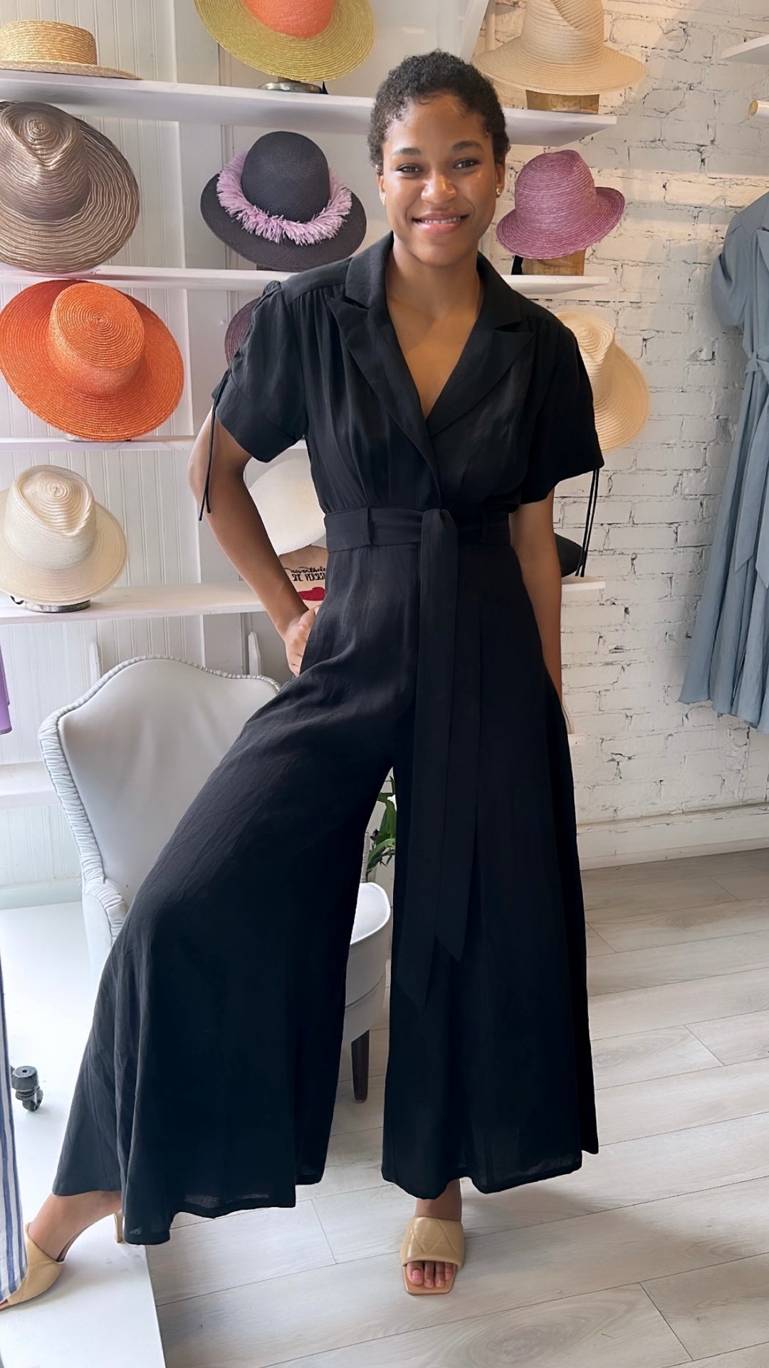 Black jumpsuit linen on sale