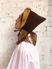 Harris Tweed Plaid Bardot Hat and Mask Combo