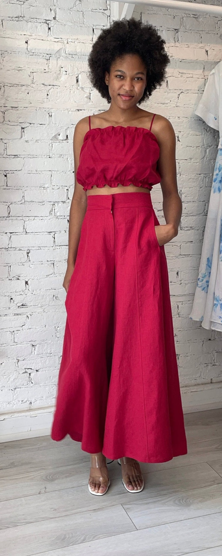 Red Linen Oscar Pants