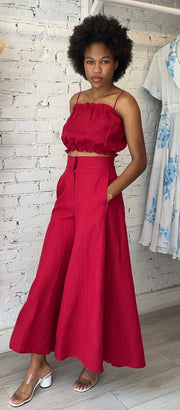 Red Linen Oscar Pants