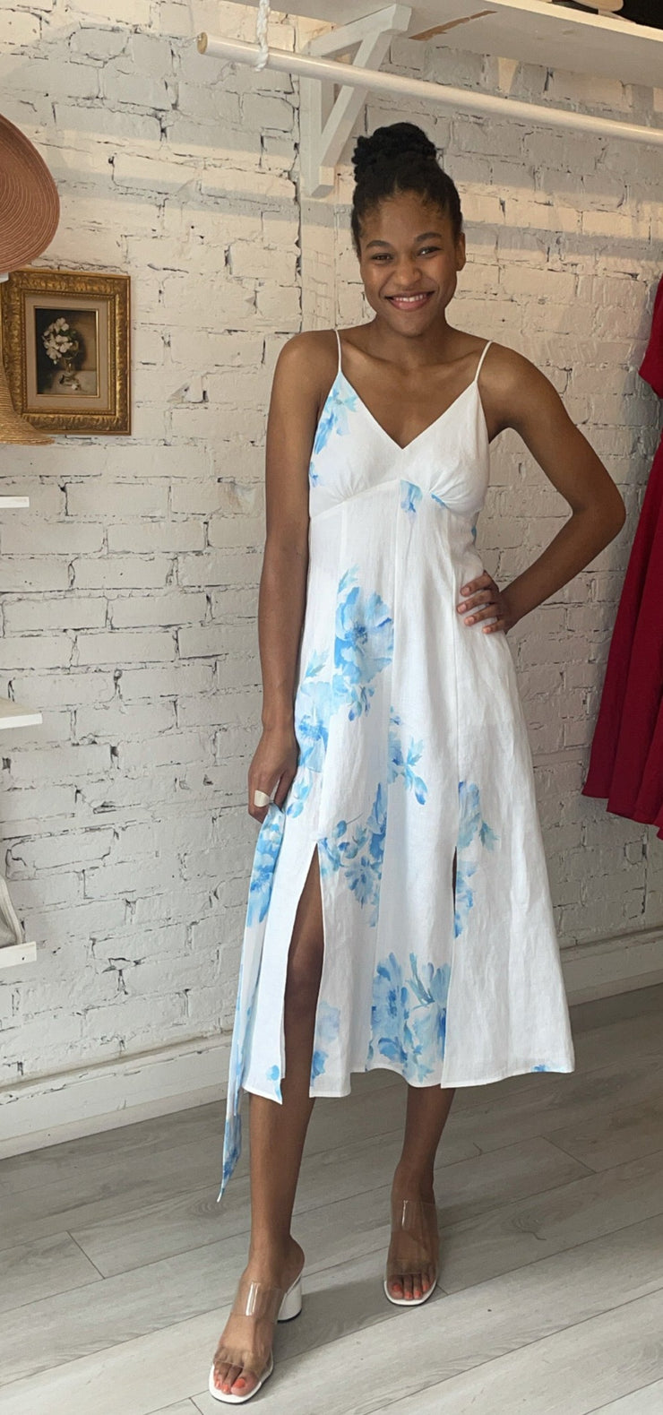 Georgette Slip Dress - Blue Floral Behida Doli Millinery Georgette Slip Dress - Blue Floral Behida Doli Millinery