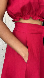 Red Linen Oscar Pants