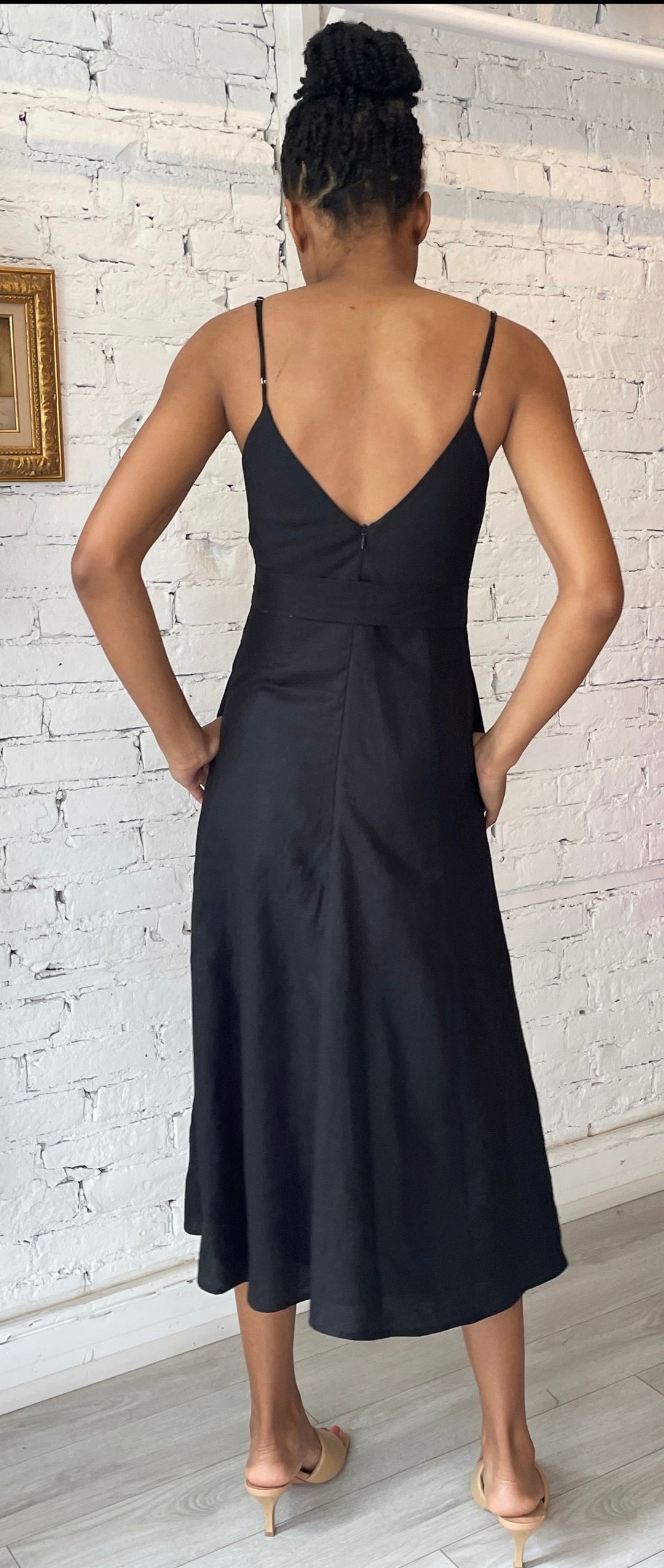 black slip dress knee length Georgette Slip Dress