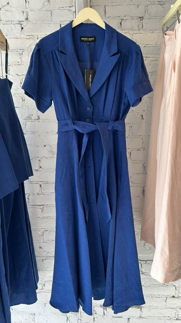 Emma Shirt Dress - Linen - Navy Blue Behida Doli Millinery Emma Shirt Dress - Linen - Navy Blue Behida Doli Millinery